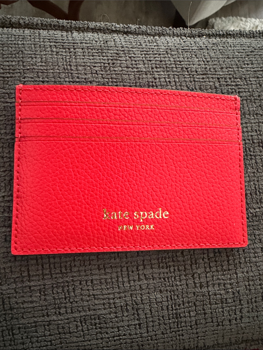 Kate Spade Red Pebbled Leather Card Holder With Gold Logo Kate Spade Red Pebbled Leather Card Holder With Gold Logo